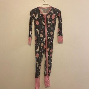 Little Sleepies Pink and Gray Moon Star Bamboo Zippy